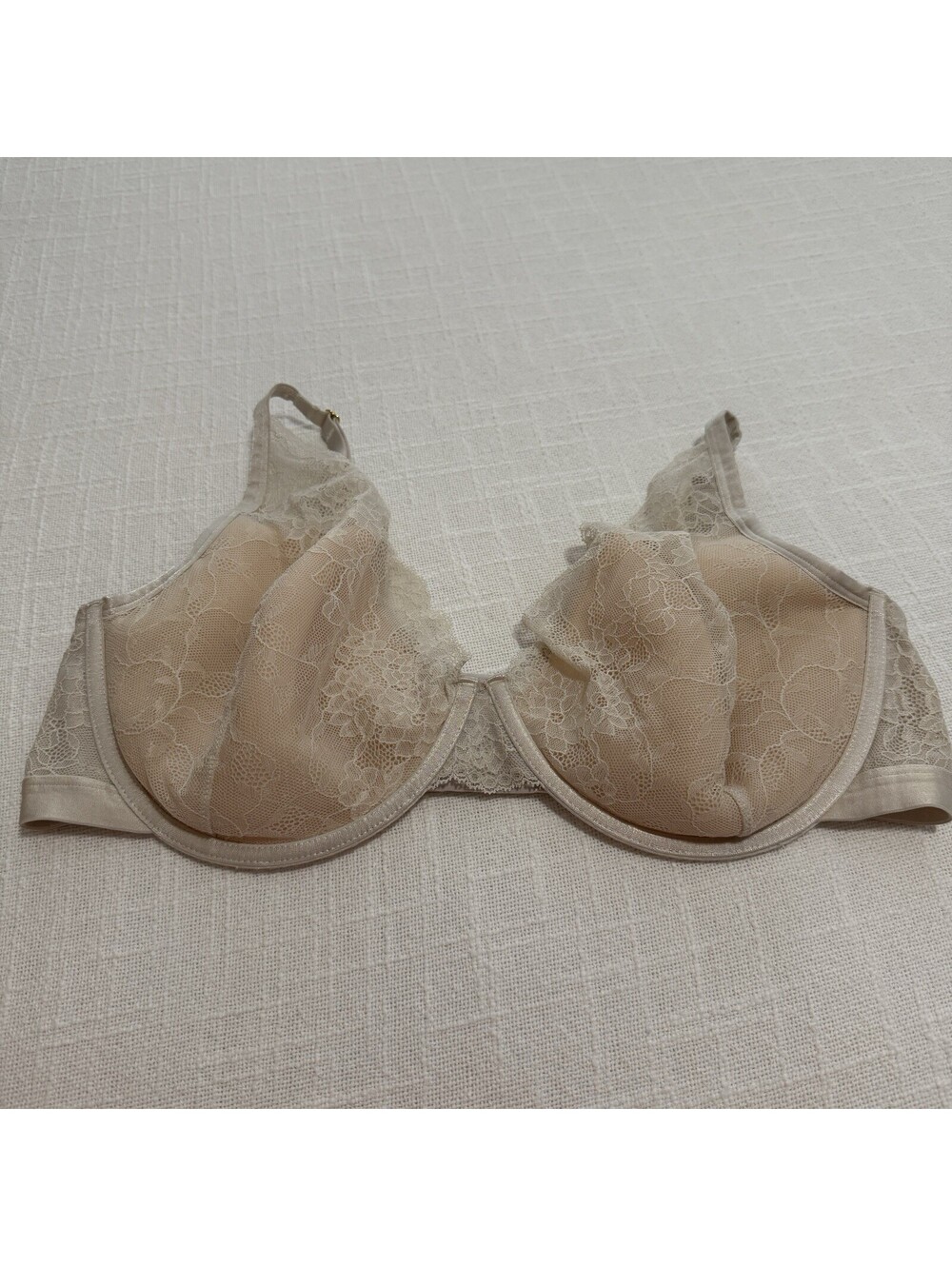 Soma 40DD Bra Lightest Lift Lace Plunge Underwire Off White Nude Underlay